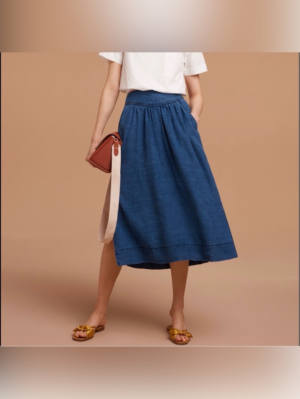 Aritzia Wilfred Gabrielle Denim Midi Side Slit Skirt Size S